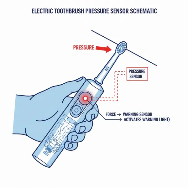diagram showing how an electric toothbrush pressure sensor detects excessive force