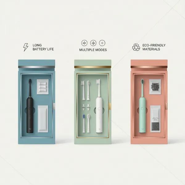 An illustrative image comparing different electric toothbrush subscription boxes, highlighting their unique features and contents.