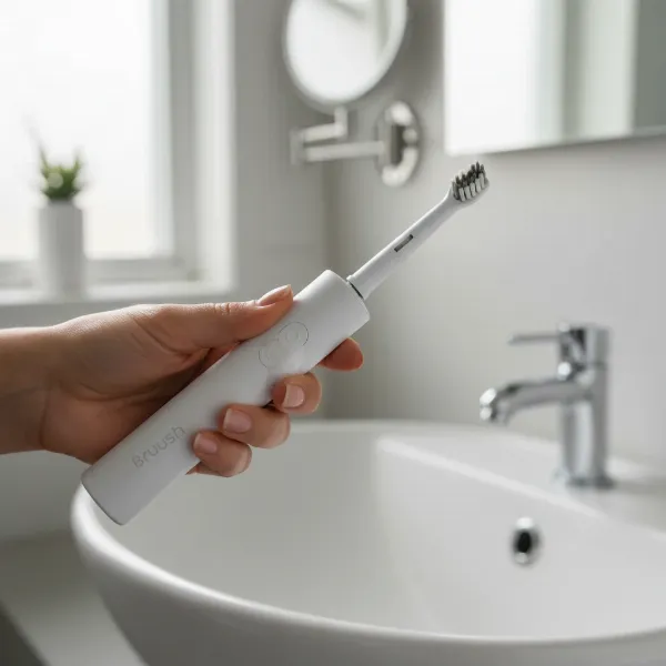A person demonstrating the correct way to hold and use an electric toothbrush for optimal cleaning