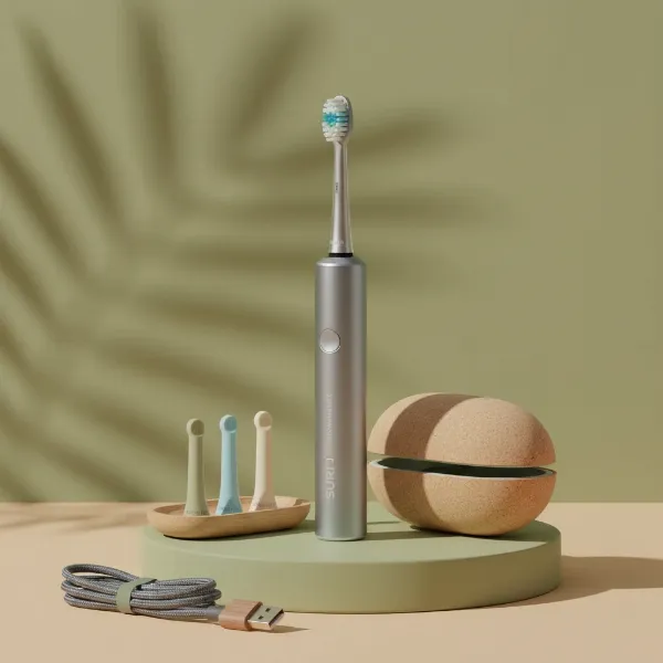 suri 2.0 electric toothbrush highlighting its eco-friendly design and pressure sensor